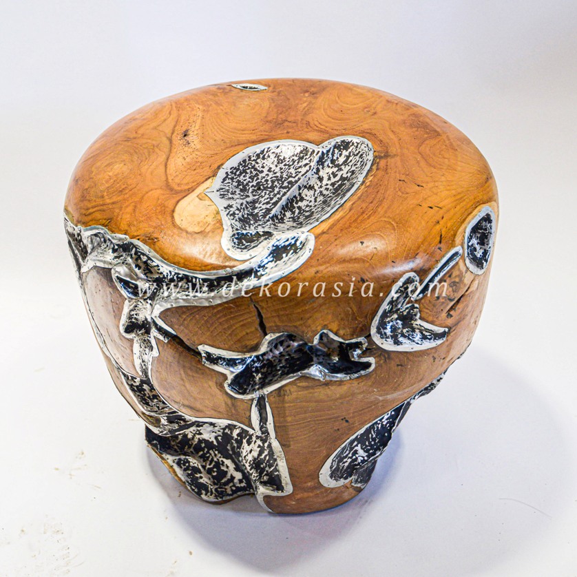 Wood and Aluminium Round Stool